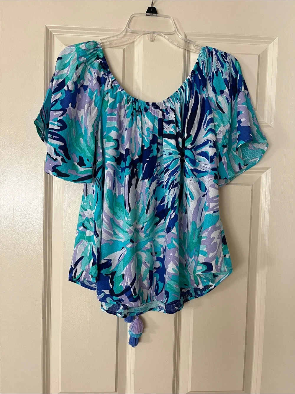Lilly Pulitzer Aqua, Teal & Navy Floral Peasant Blouse